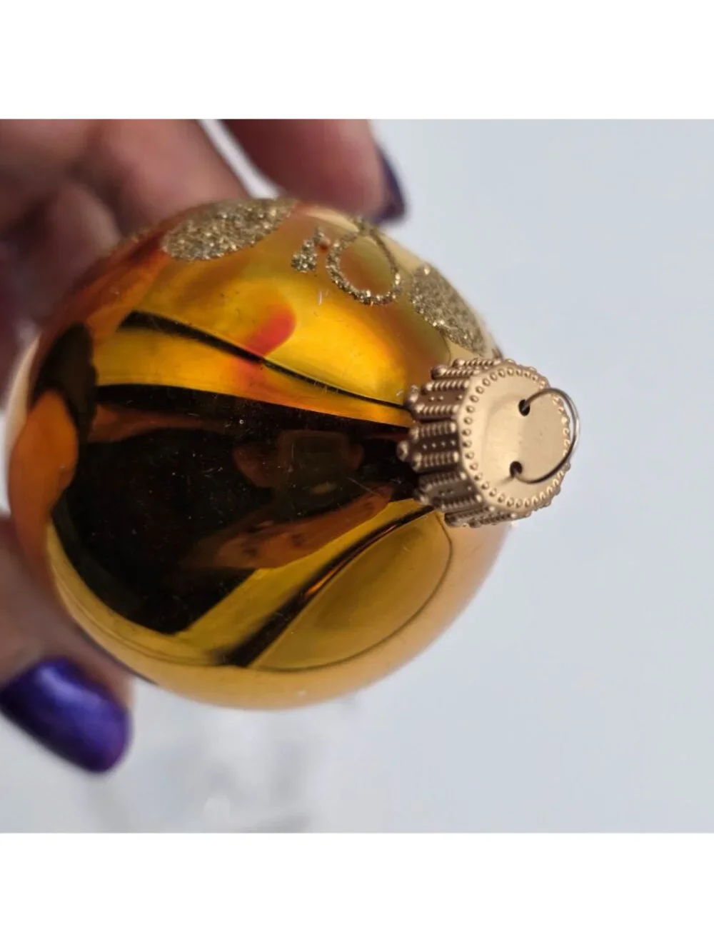 Reflector Indent Glass Ornament Icicle Yellow Gold Glitter Christmas 4